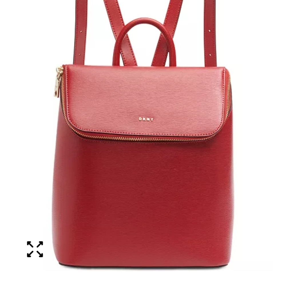 DKNY Bryant Red Leather Top Zip Backpack